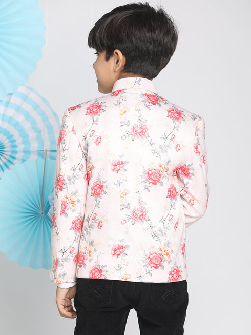 Floral Printed Peach Bandhgala Prince Coat Jodhpuri